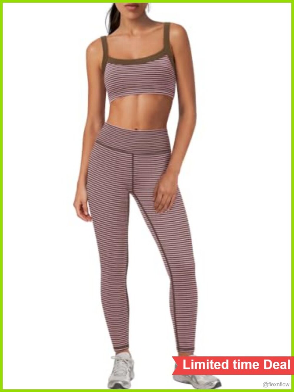 Striped Tank Top and Leggings Set with Built in Bra